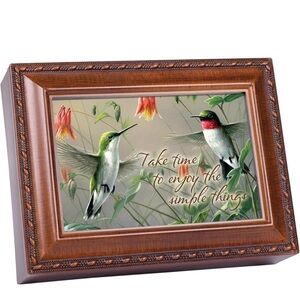 Cottage Garden Bird Woodgrain Rope Trim Music Jewelry photo display Box Keepsake